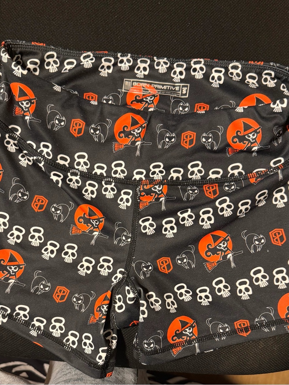 Born Primitive Shorts with Orange & White Halloween Witch Print
